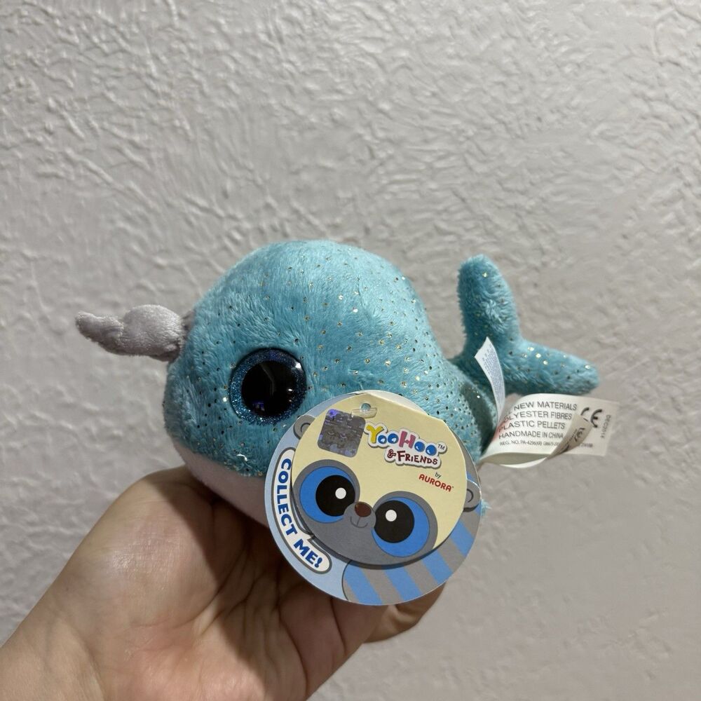 Aurora Plush YooHoo & Friends NAREE Narwhal Blue Glitter Eyes Unicorn
